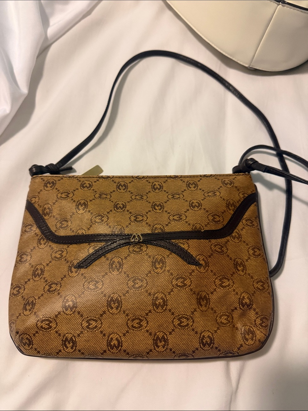 Brown Monogram Crossbody Bag with Dark Trim